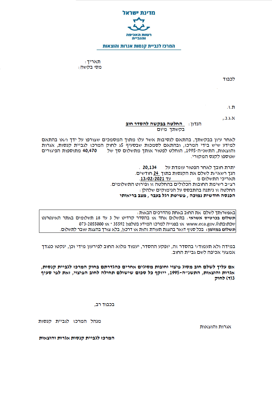 הקטנת חוב המרכז לגביית קנסות מחיקת חובות